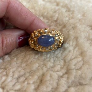 Raw Herkimer Diamond and Tanzanite Stone with Wood Band.